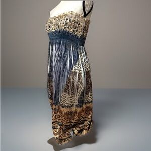 Cache strapless Animal Print Dress size M sequin smocked maxi leopard